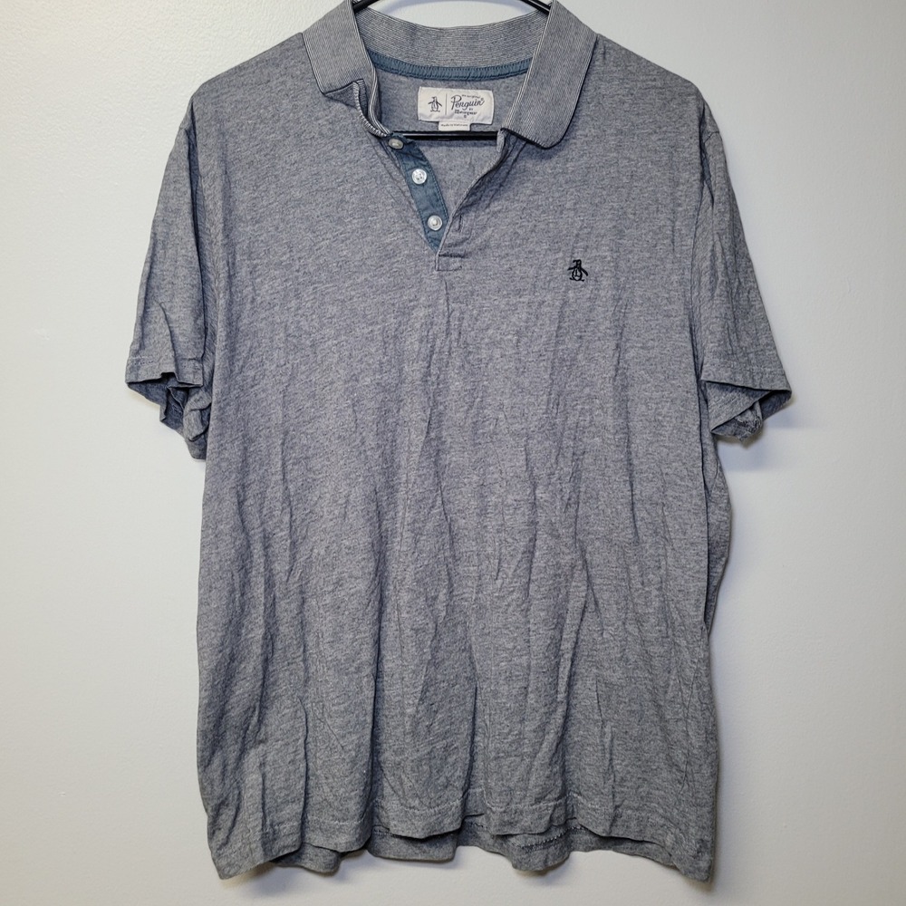 Original Penguin‎ Mens XL Blue Striped Short Sleeve Polo Shirt OPMA4760